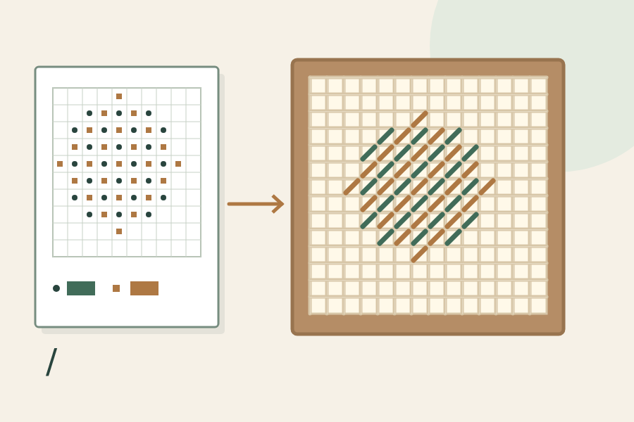 Regningsbar diagram til kanvas med skrå gobelinsting.