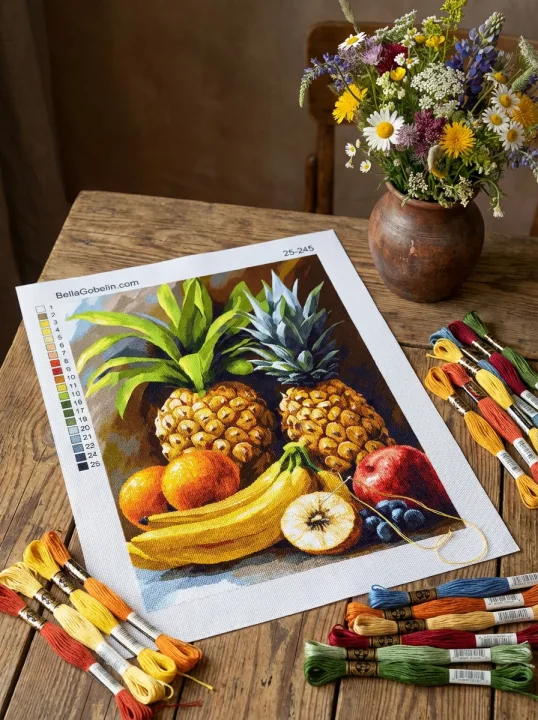 Kitchen still life with exotic fruits