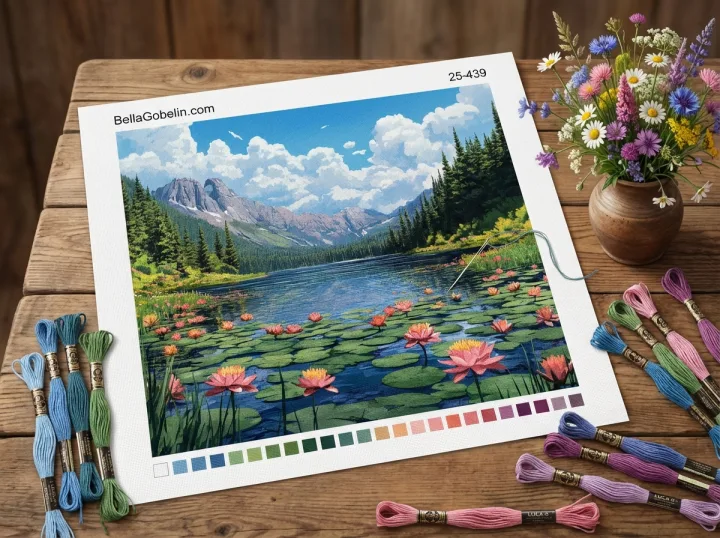 Flores de lótus no lago da montanha