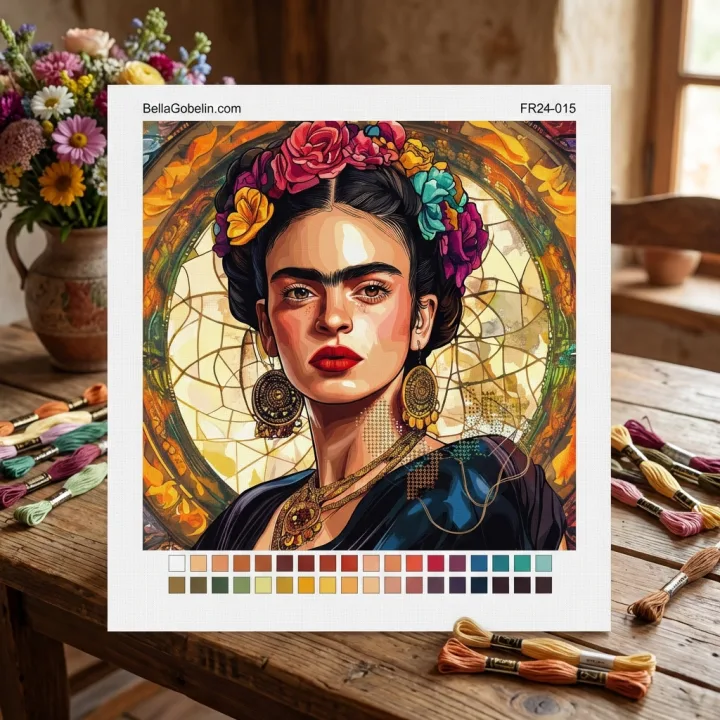 Frida Kahlo portrait in the style of Alphonse Mucha. – FR24-015