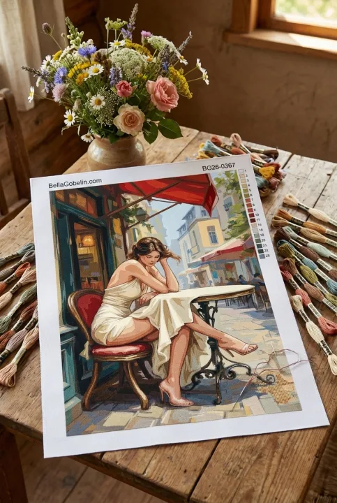 Parisian café with a romantic woman