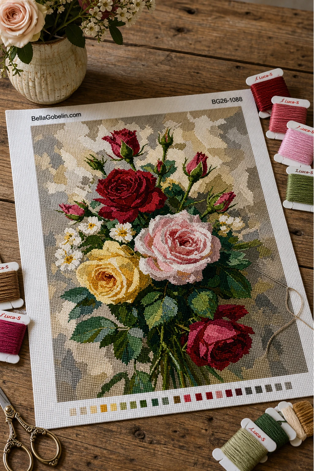 Rosenbuket i pastelfarver
