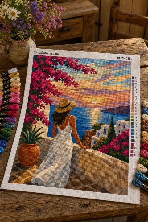 Mediterranean female life scene on a terrace