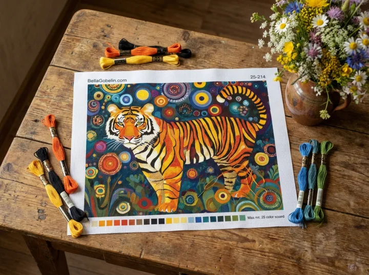 Klimta stila tīģera portrets