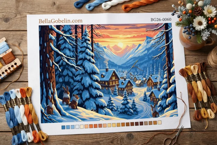 Winter landscape with houses
