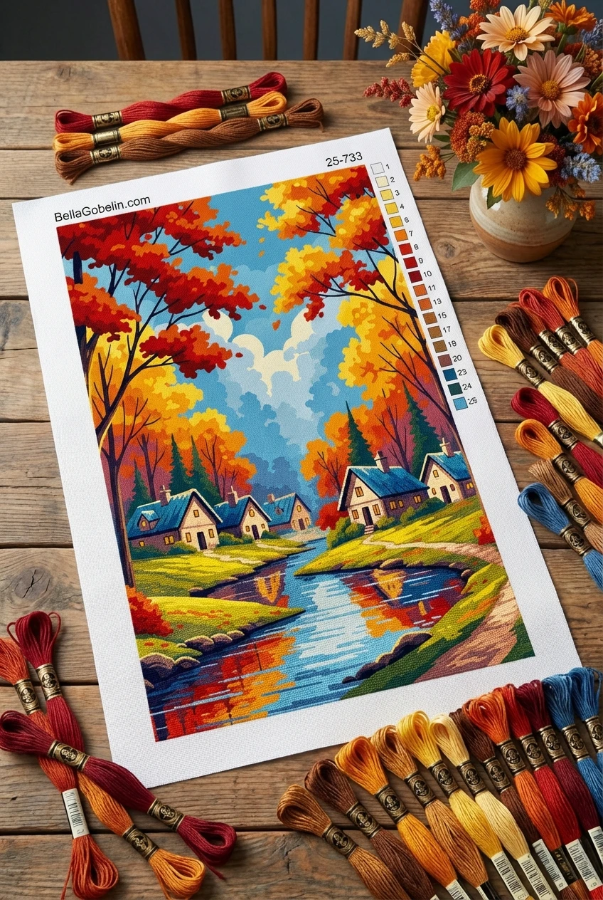 Herfstlandschap in het bosdorp