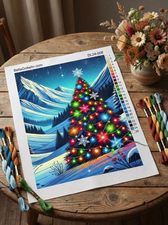 Brilliant Christmas tree in the mountains
