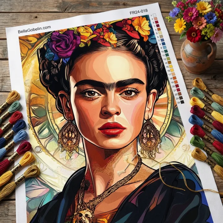 Frida Kahlo portrait in the style of Alphonse Mucha. – FR24-018