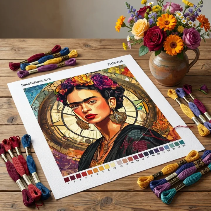 Frida Kahlo portrait in the style of Alphonse Mucha. – FR24-009