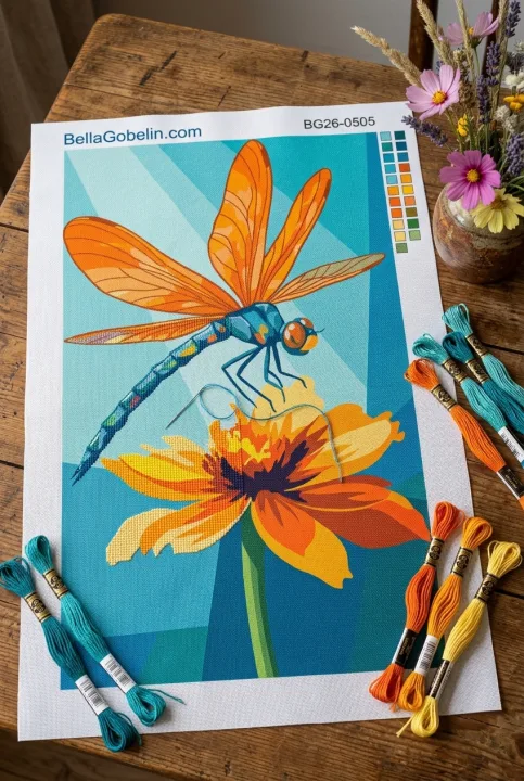 Trollslända och blomma