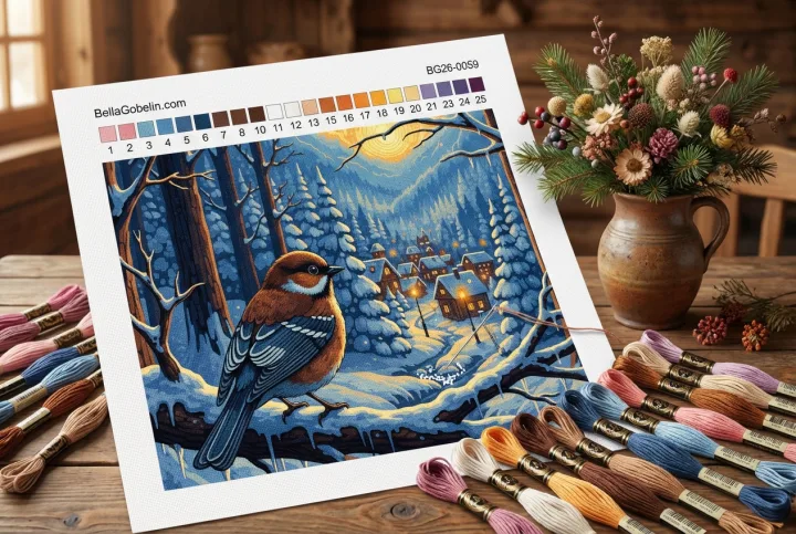 Winter bird in a snowy landscape