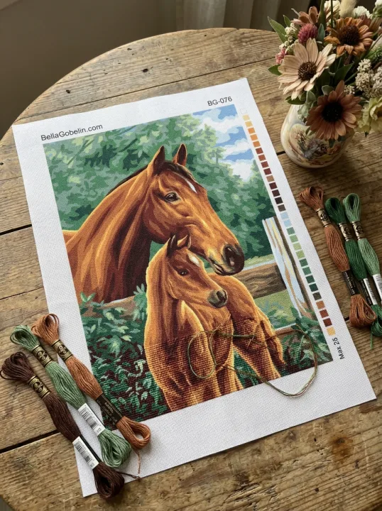  Kumelė ir mažasis žirgas (tapestry needlepoint)