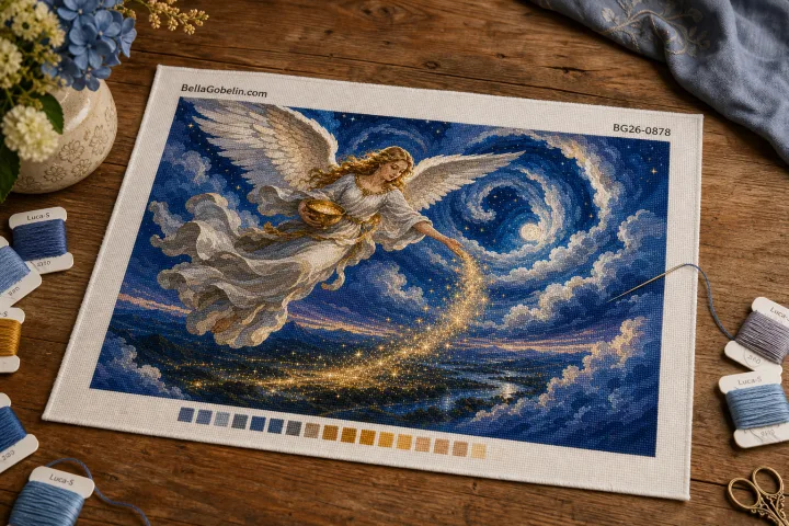 Anjo iluminado pela luz das estrelas