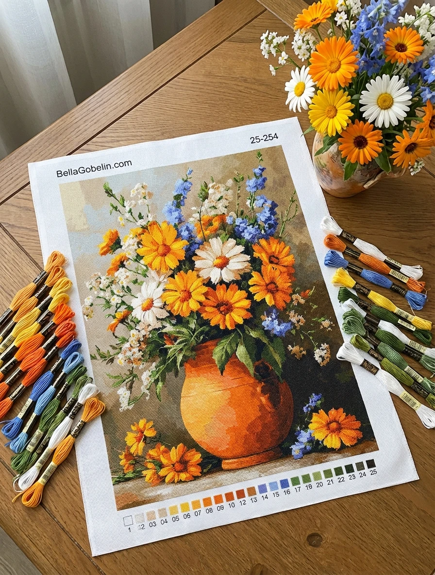 Bouquet di fiori in brocca di terracotta