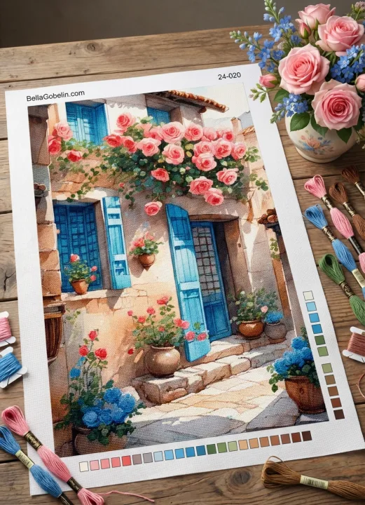 Mediterranean street with flowers – 24-020