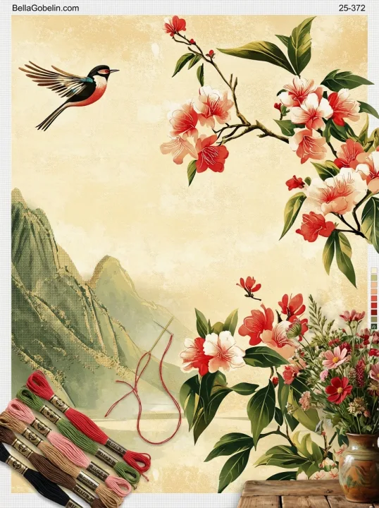 Chinese style: small bird and floral branch