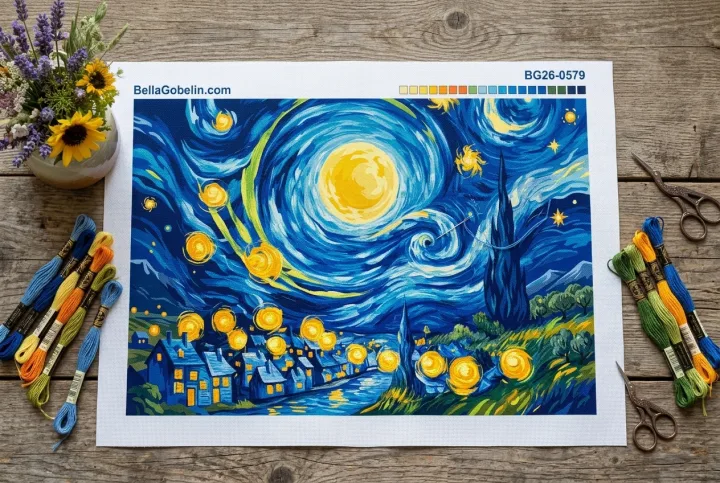 Vincent van Gogh - Notte stellata ricamo a mezzo punto