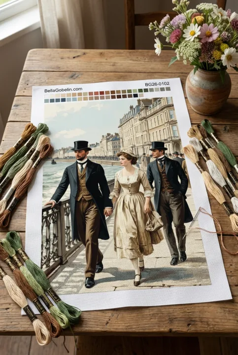 Elegant couple walking along the seaside