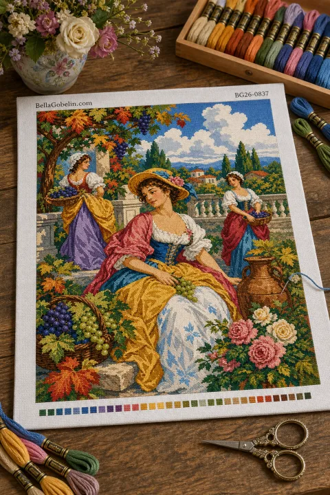Harvest court lady gobelin life scene