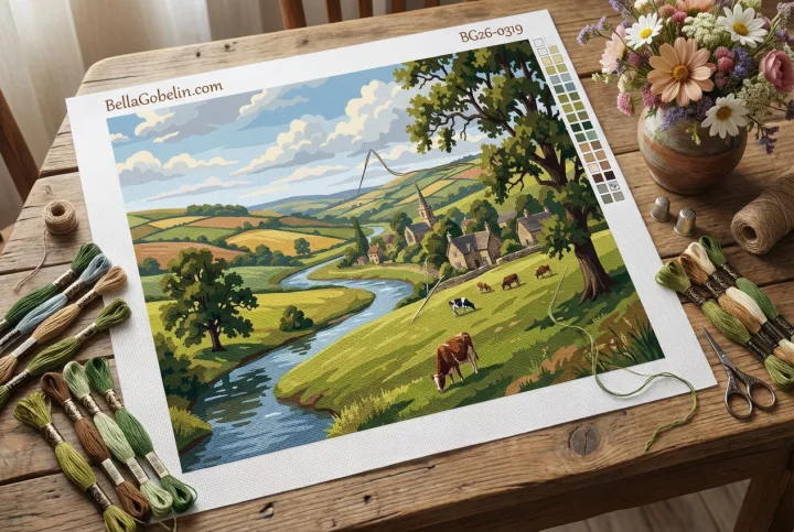 English countryside landscape with river