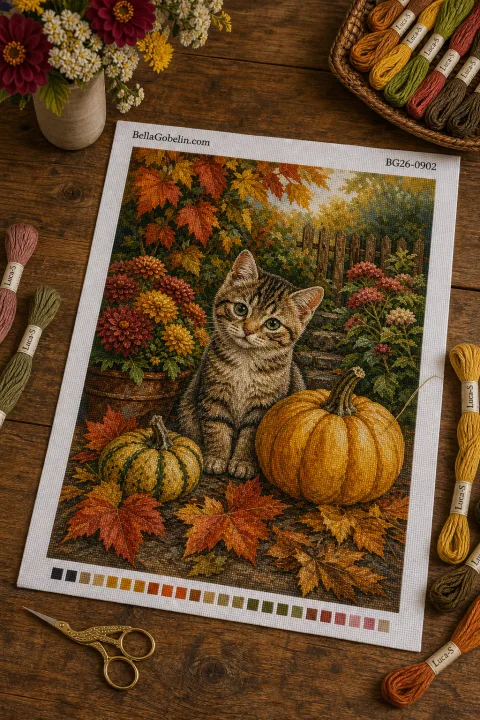 Rudens kaķēns dārzā