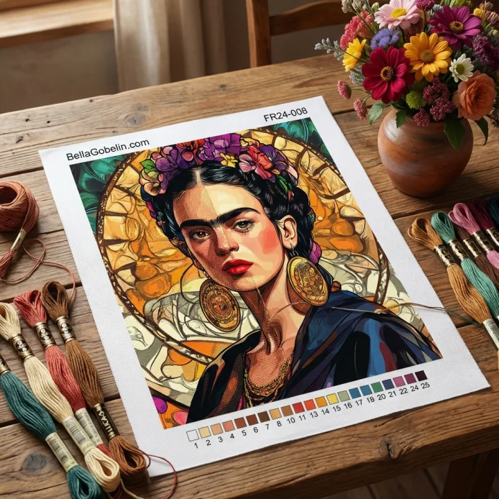 Frida Kahlo portrait in the style of Alphonse Mucha. – FR24-008