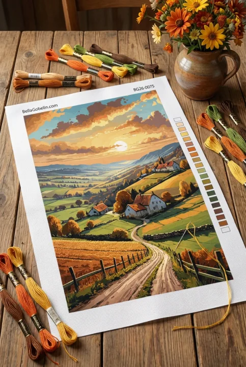 Autumn landscape with a village