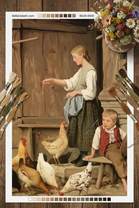 Albert Anker – Paukščių šėrimas vaikų kopija