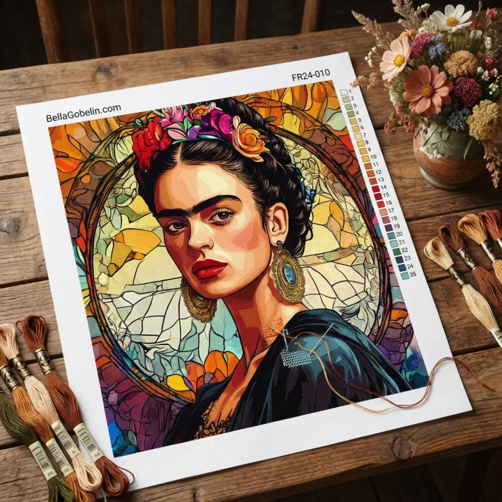 Frida Kahlo portrait in the style of Alphonse Mucha. – FR24-010