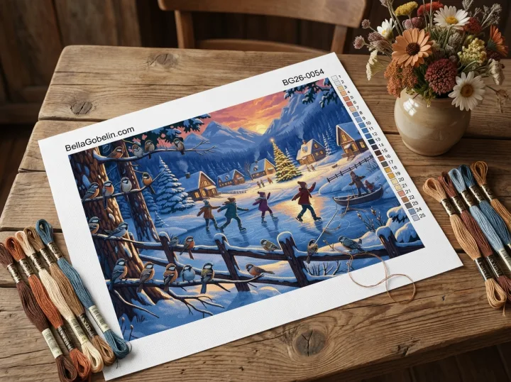 Winter ice skating with birds