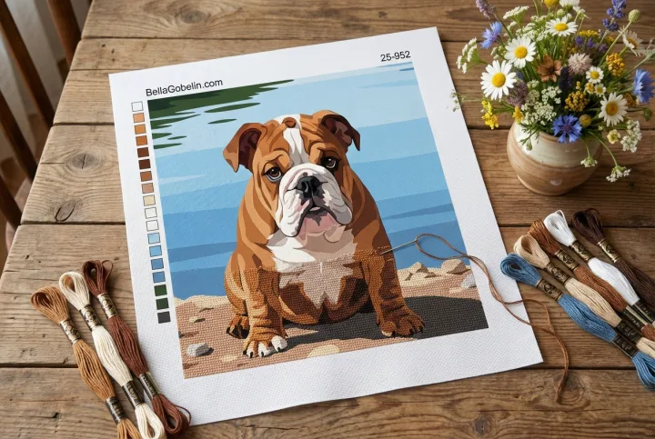 English Bulldog by the lake – 25-952