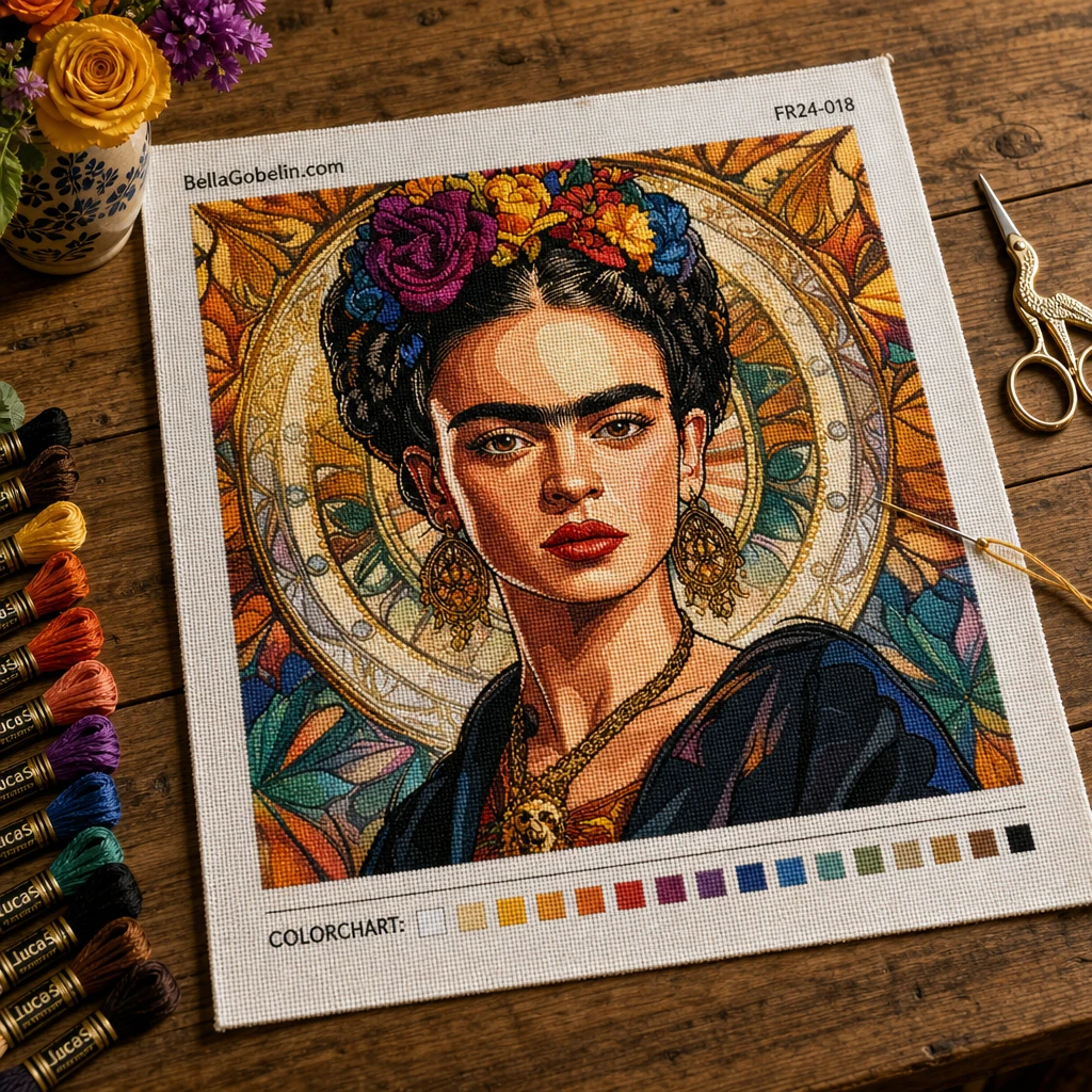 Retrato de Frida Kahlo en el estilo de Alphonse Mucha. – FR24-018