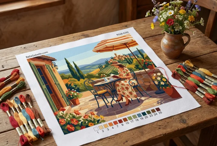 Woman reading in Tuscany