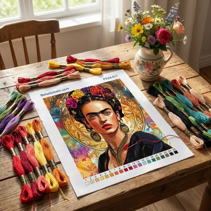 Frida Kahlo portrait in the style of Alphonse Mucha. – FR24-017