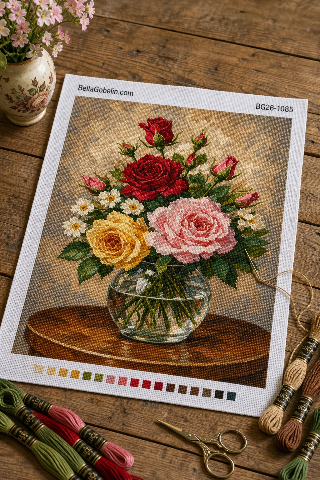 Mazzo di rose in vaso di vetro