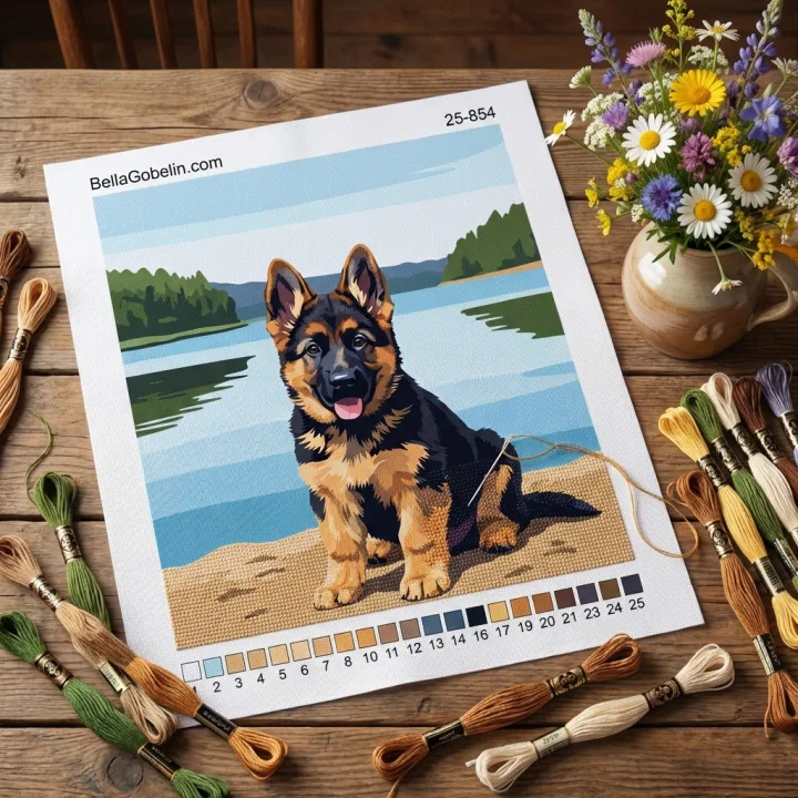 Dog portraits - German Shepherd puppy by the lake