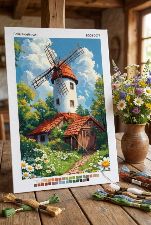 Idyllic landscape with a windmill