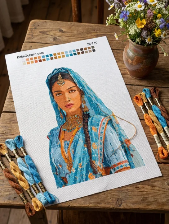 Indian lady in a blue dress