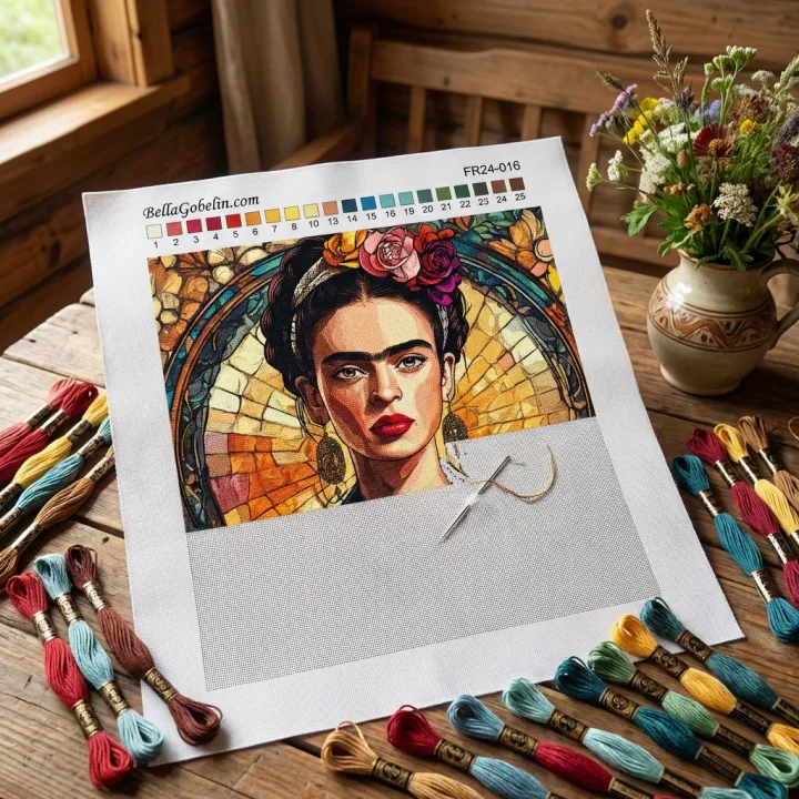 Frida Kahlo portret fil-stil Alphonse Mucha. – FR24-016