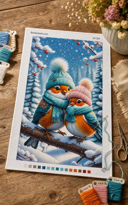 Småfåglar i scarf och mössa