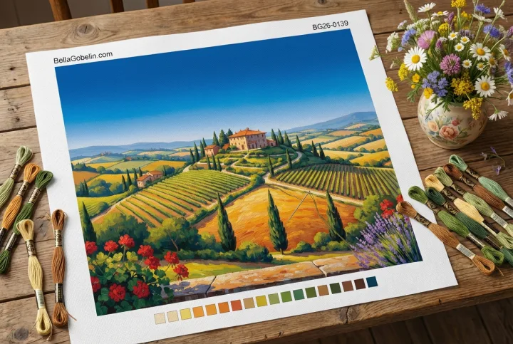 Tuscan landscape with vineyard