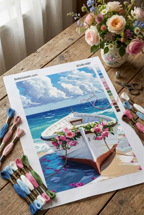 Blomsterbåd ved stranden