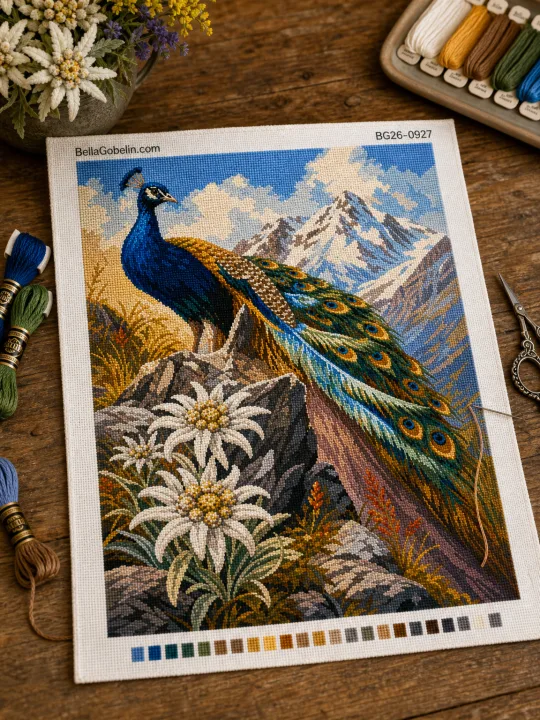 Peacock and edelweiss