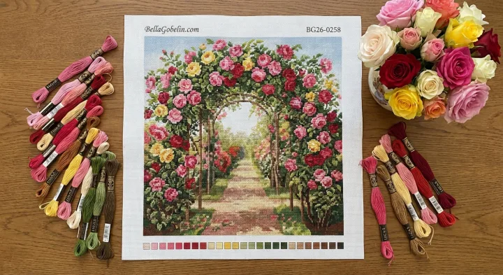 Paesaggio con porta di rose
