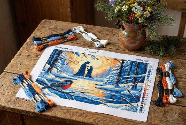 Winter landscape with bird