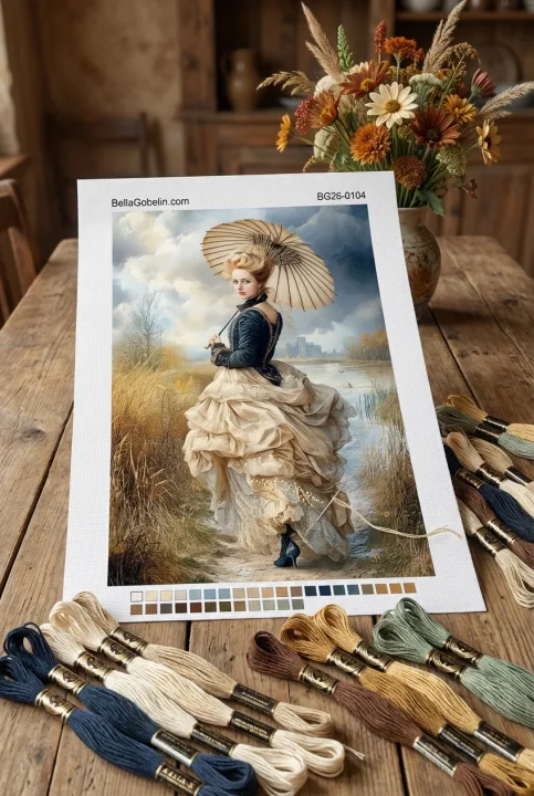 Nisa eleganti akkanza bit tbokk tal-umbrella bil-gobelin needlepoint