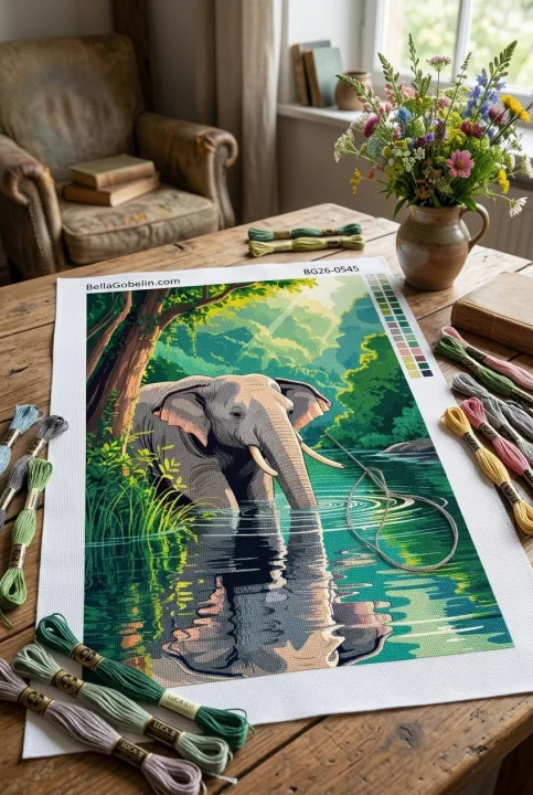 Elefant ved junglens bæk