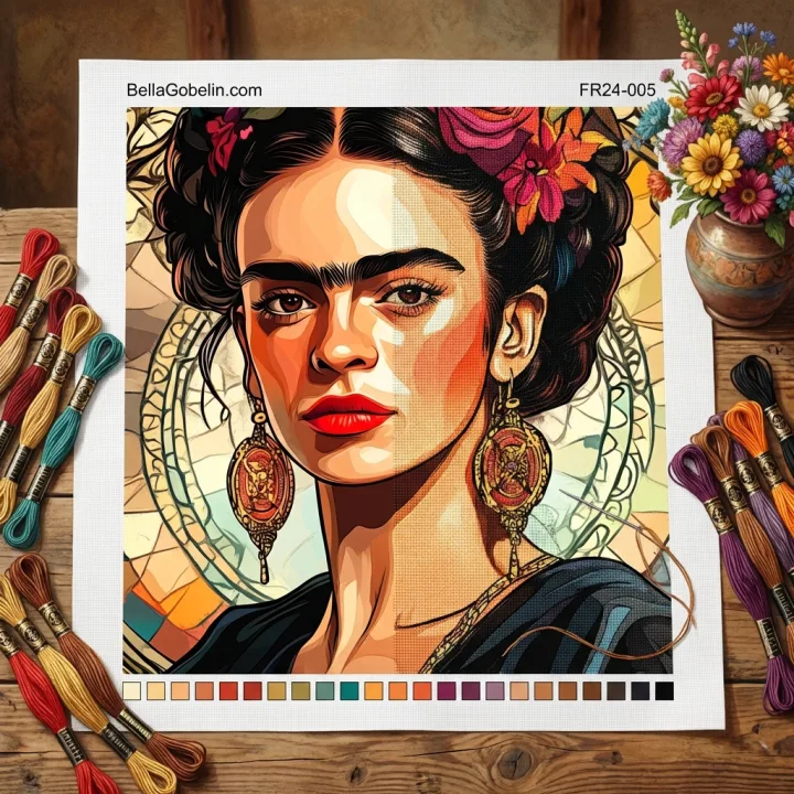 Frida Kahlo portrait in the style of Alphonse Mucha. – FR24-005
