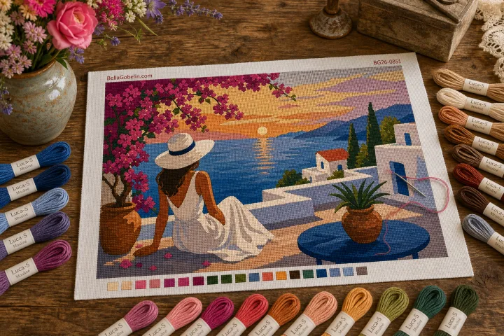 Mediterranean female life scene on a terrace
