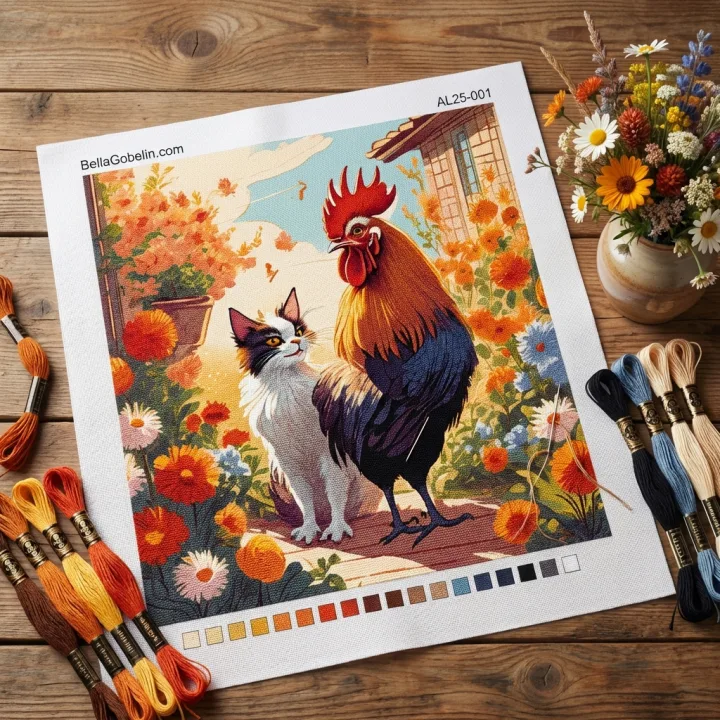 The cat and the rooster